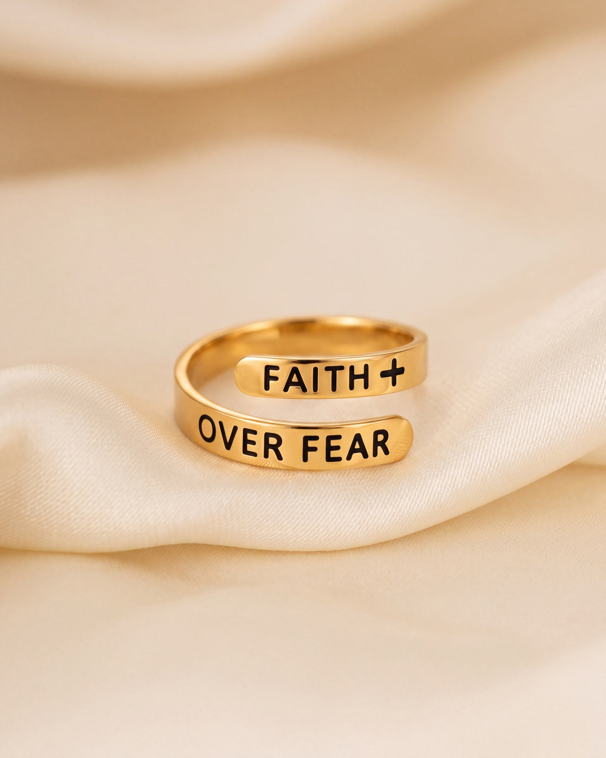 Faith Over Fear Ring, Adjustable 18k Gold – view 5