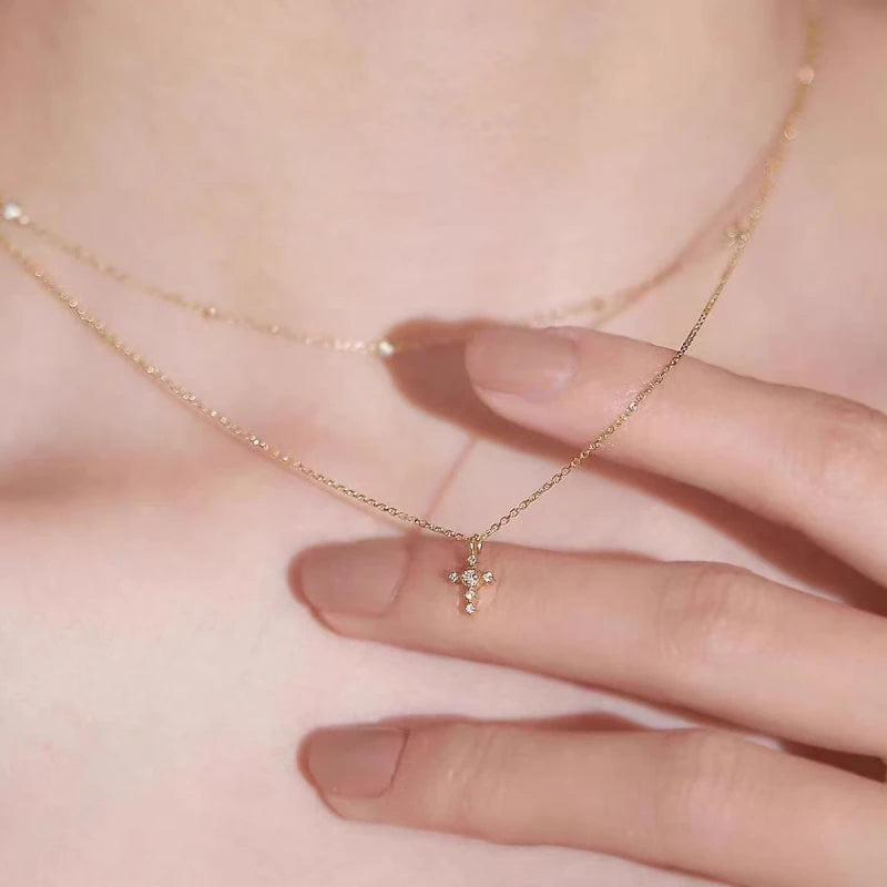 Whisper Cross Necklace, Dainty Zircon Cross – view 4