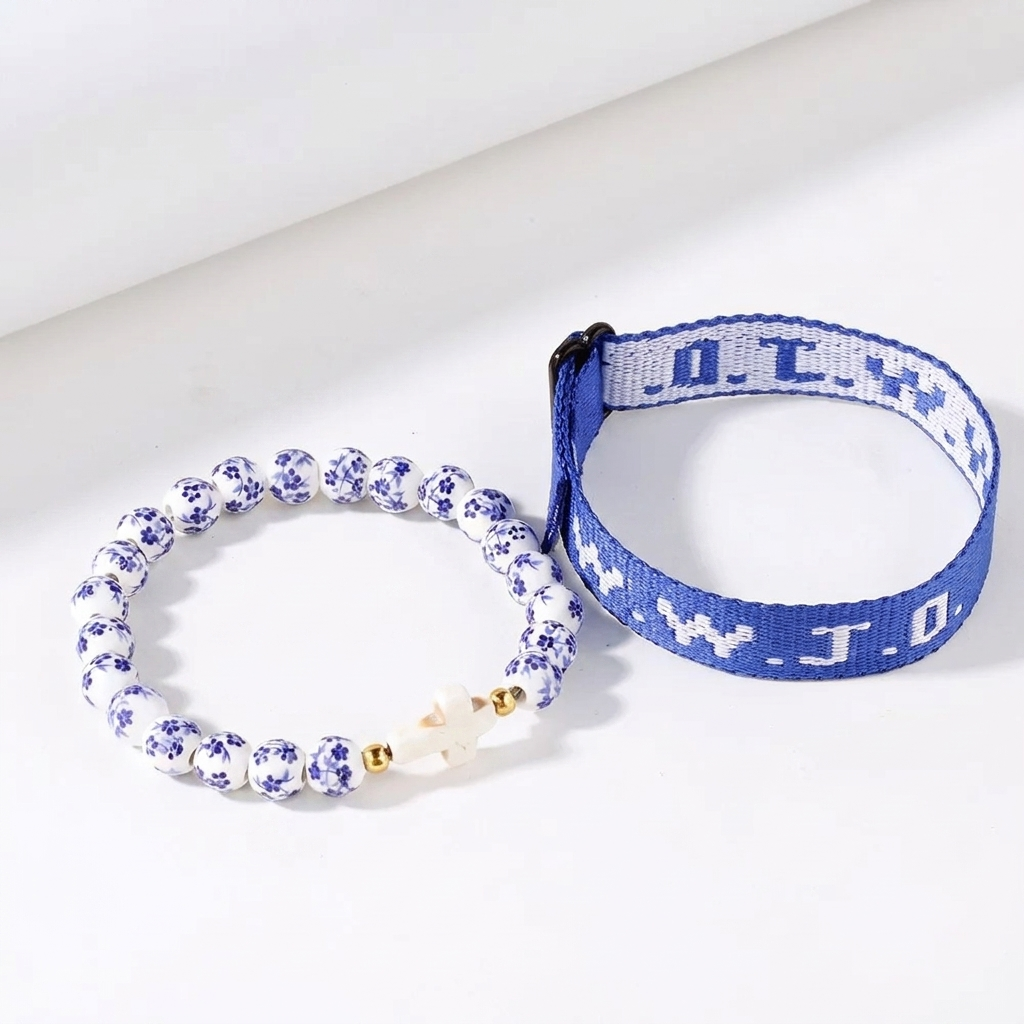WWJD Blessing Bracelet Stack (Limited Floral Ceramic Beads)