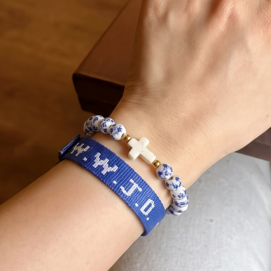 WWJD Blessing Bracelet Stack (Limited Floral Ceramic Beads)