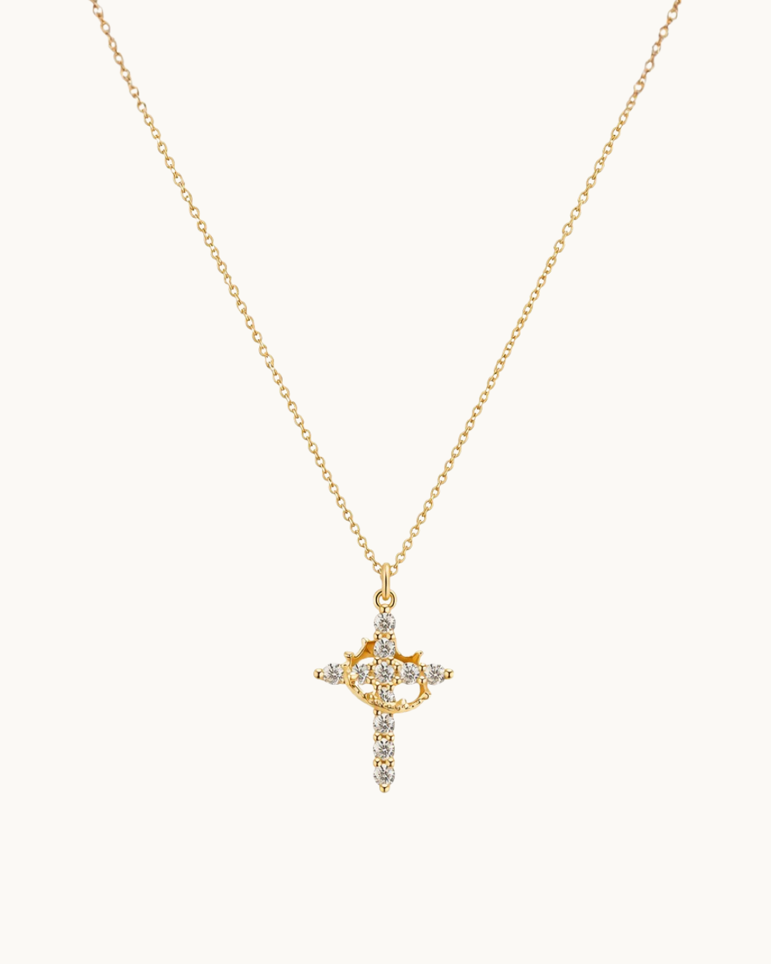 Elora Cross and Crown Necklace in Gold