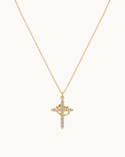 Elora Cross and Crown Necklace in Gold