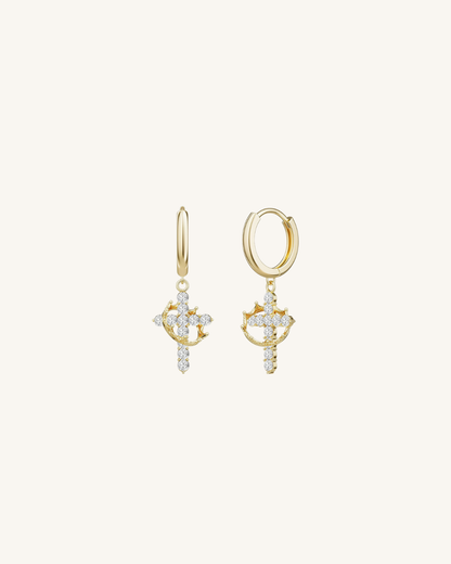 Elora Cross and Crown Earring, Gold or Silver – view 2