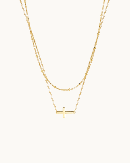 Elora Double Chain Cross in 18k Gold