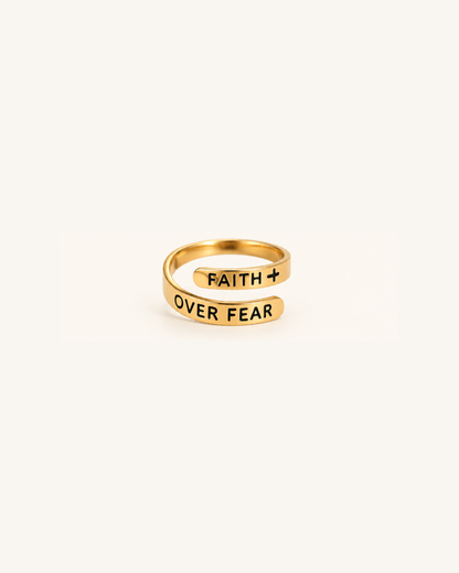 Faith Over Fear Ring, Adjustable 18k Gold – view 2