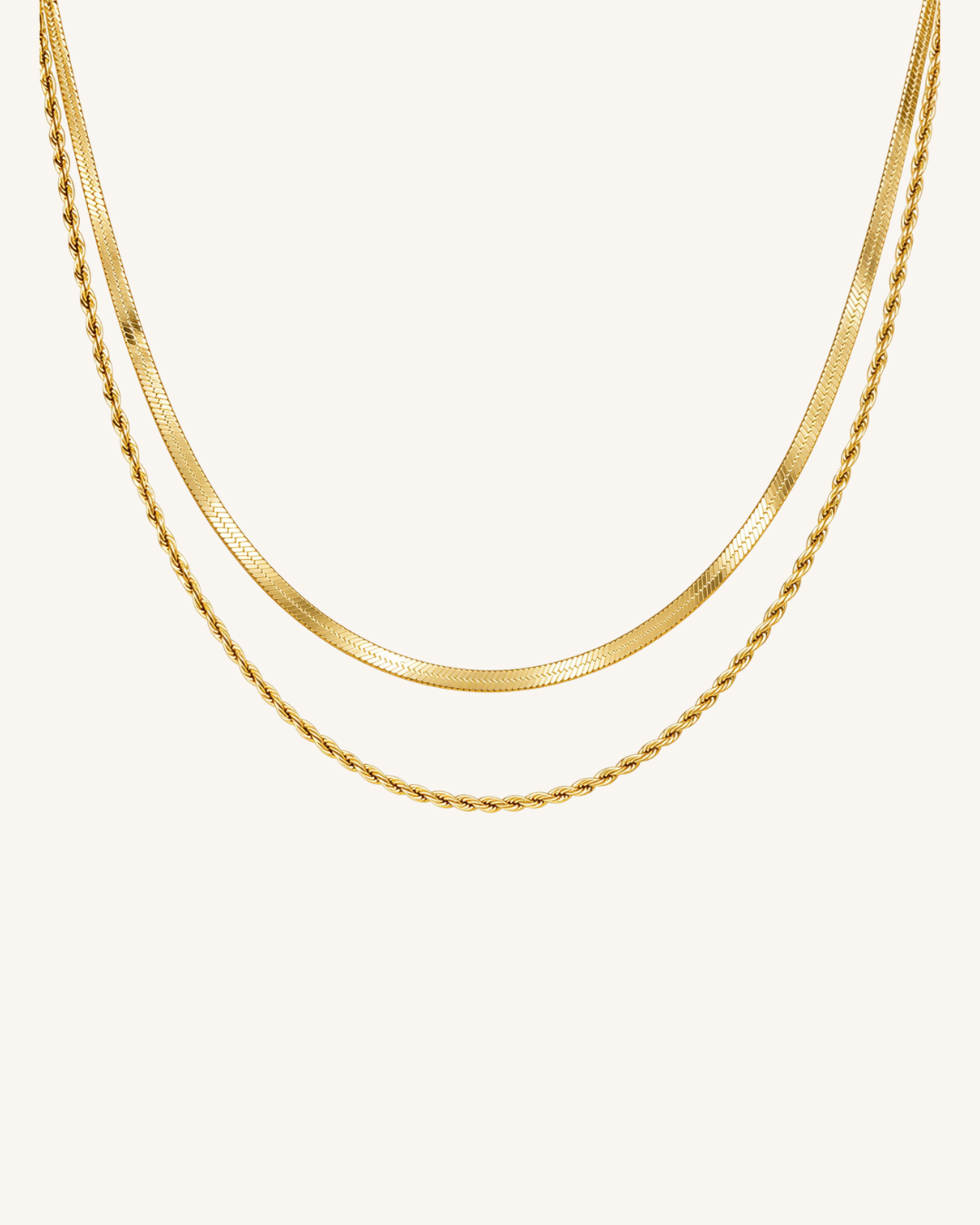 Flat Herringbone Layered Necklace, Gold & Silver – view 2