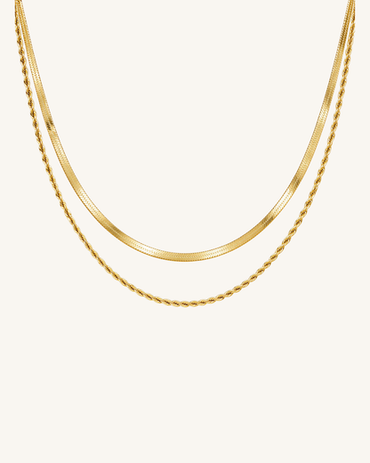 Flat Herringbone Layered Necklace, Gold & Silver – view 2