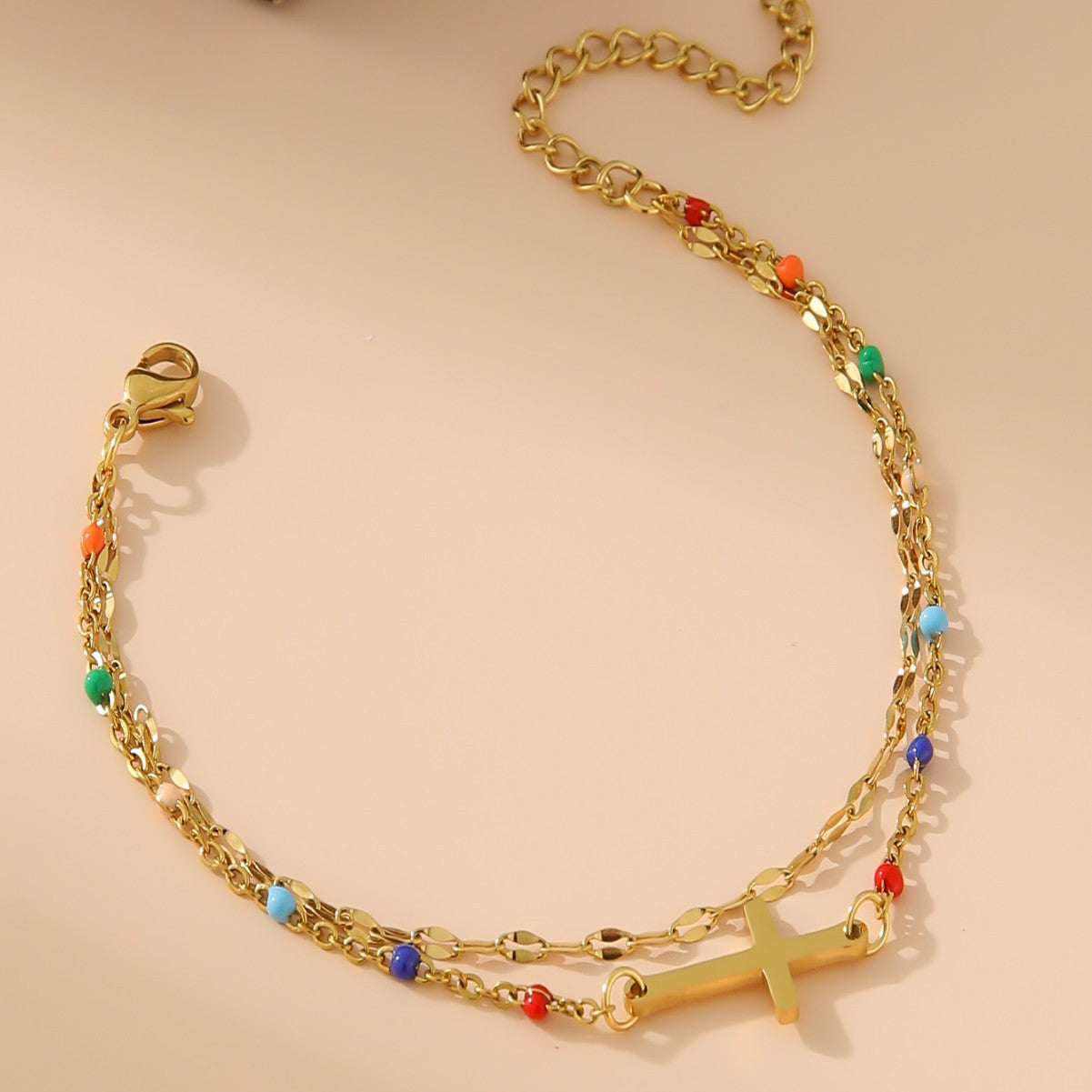 Christian Cross Bracelet with Colorful beads layered bracelet