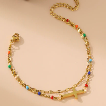 Christian Cross Bracelet with Colorful beads layered bracelet