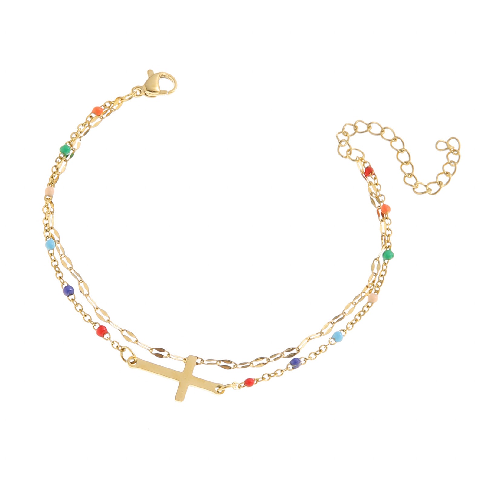 Christian Cross Bracelet with Colorful beads layered bracelet
