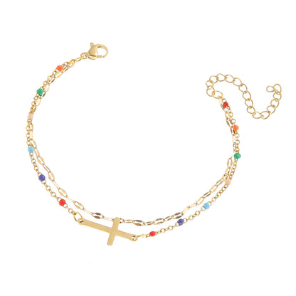 Christian Cross Bracelet with Colorful beads layered bracelet
