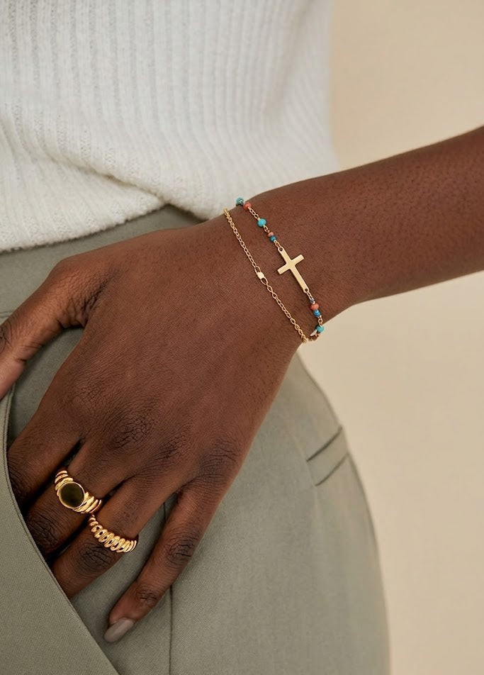 Christian Cross Bracelet with Colorful beads layered bracelet