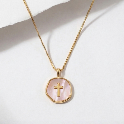 Seraphine Pearl Cross Necklace (Pre-order)