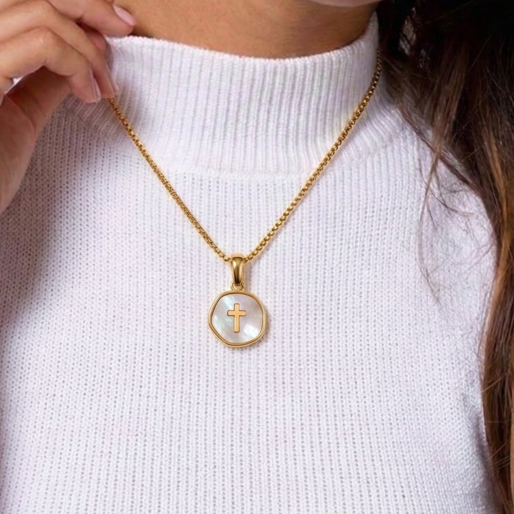 Seraphine Pearl Cross Necklace (Pre-order)