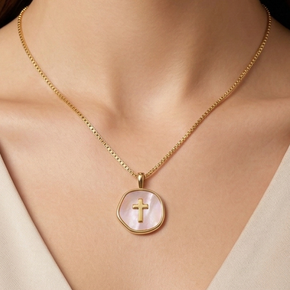 Seraphine Pearl Cross Necklace (Pre-order)
