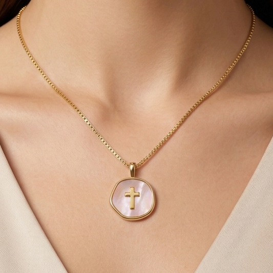 Seraphine Pearl Cross Necklace (Pre-order)