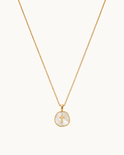 Seraphine Seashell Cross Necklace in Cross, 18k Gold Plated