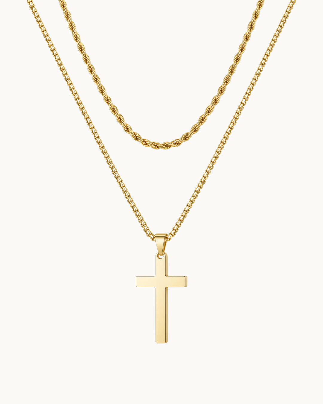 Titanium Cross Necklace in Gold, Layered