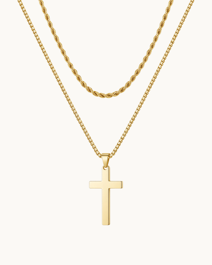 Titanium Cross Necklace in Gold, Layered