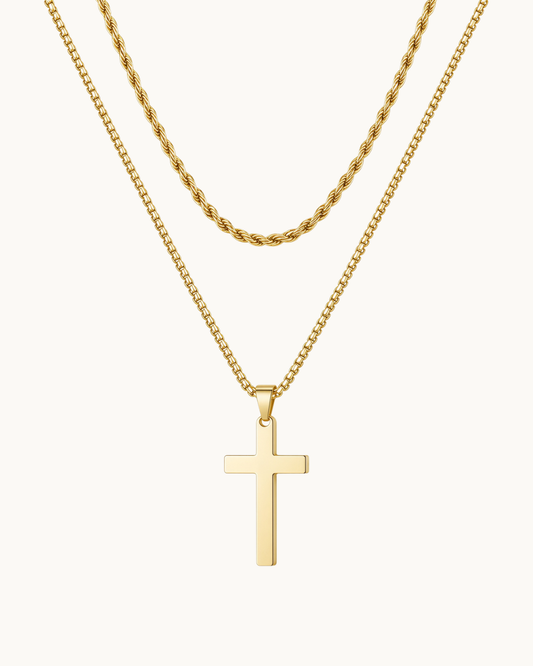 Titanium Cross Necklace in Gold, Layered