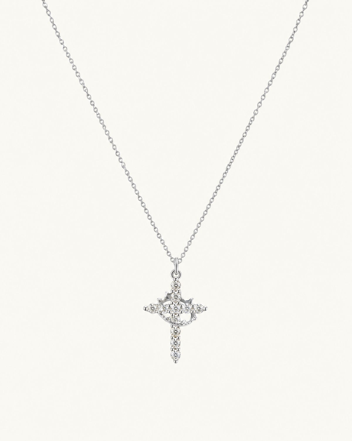 Elora Cross and Crown Necklace in Silver