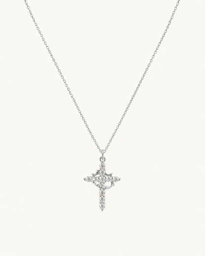 Elora Cross and Crown Necklace in Silver