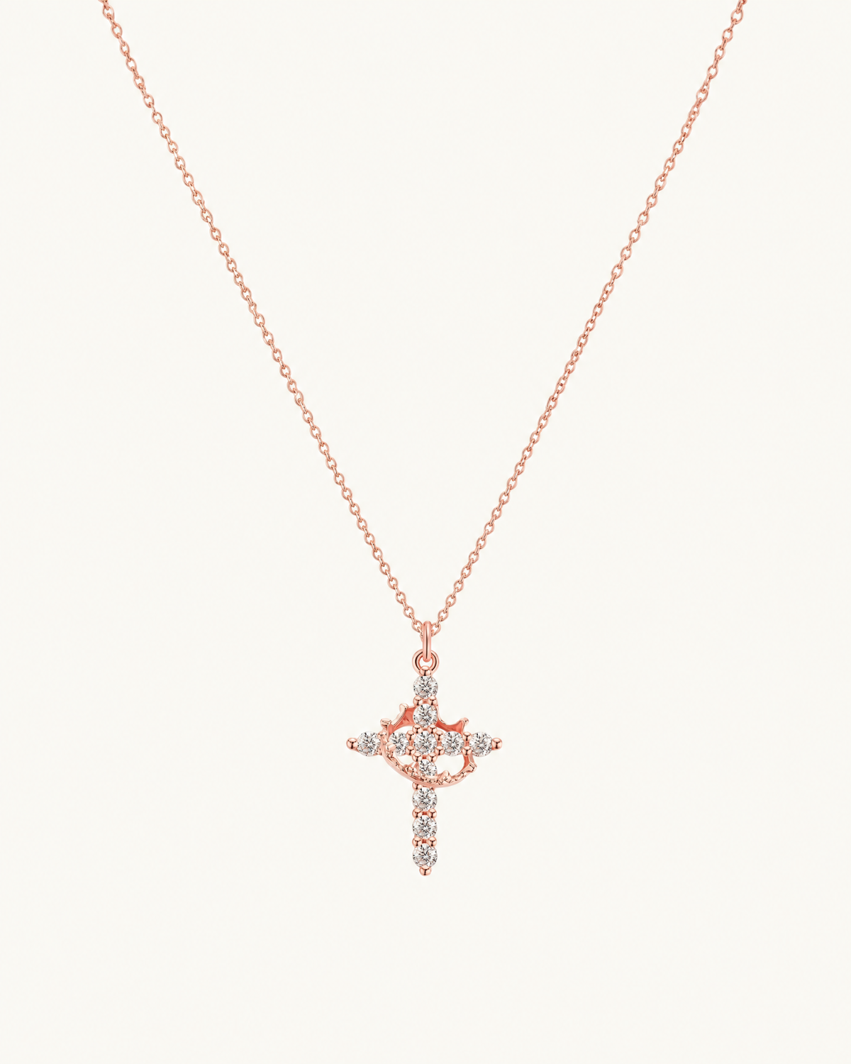 Elora Cross and Crown Necklace in Rose Gold