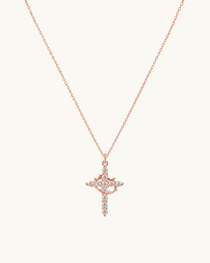 Elora Cross and Crown Necklace in Rose Gold