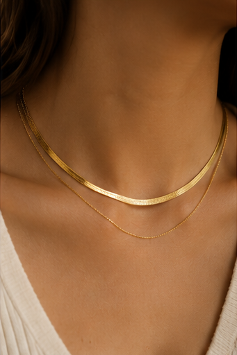 Flat Herringbone Layered Necklace – Gold & Silver