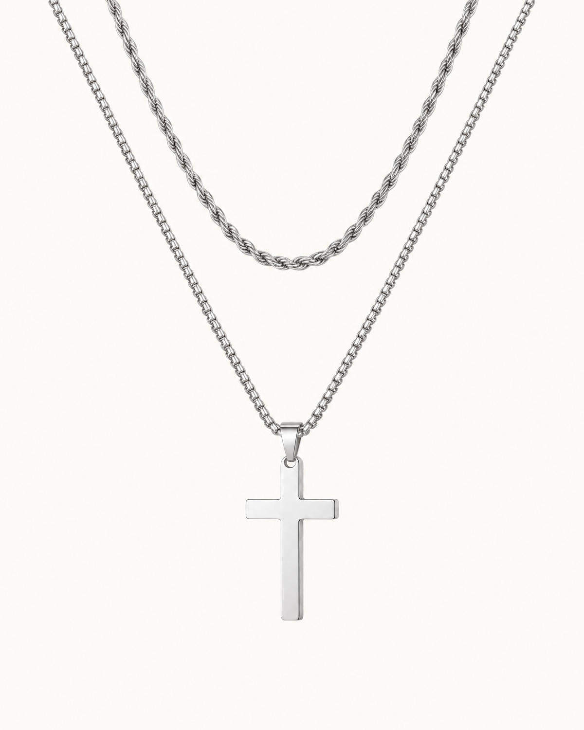Titanium Cross Necklace in Silver, Layered