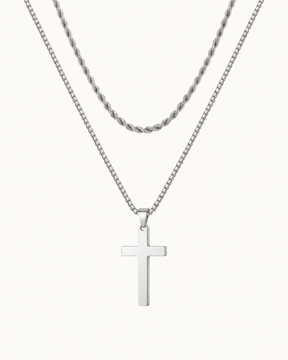 Titanium Cross Necklace in Silver, Layered